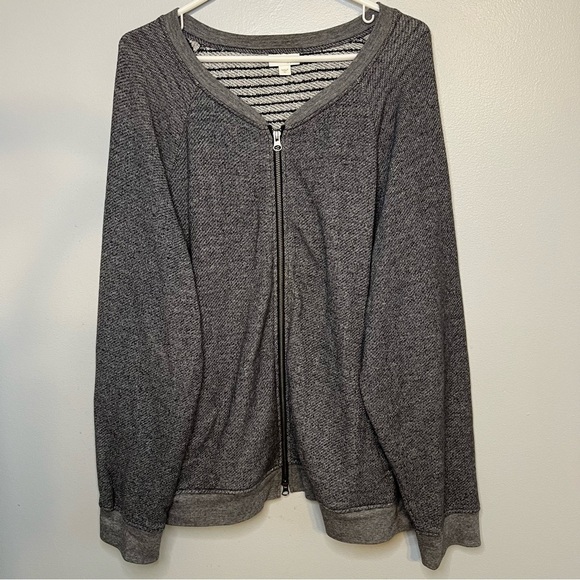 J Jill Cotton Full Zip Sweater Jacket Pocket Gray Sz XL Casual Fall Loungewear - Picture 1 of 9